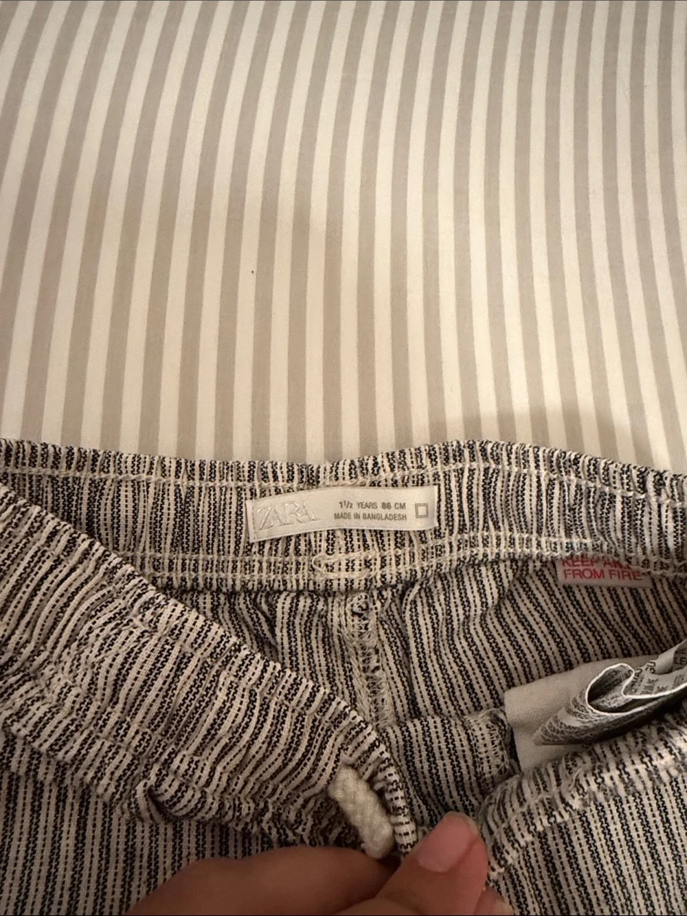 Zara Gray and White Striped Cotton Drawstring Pants Toddler Boy